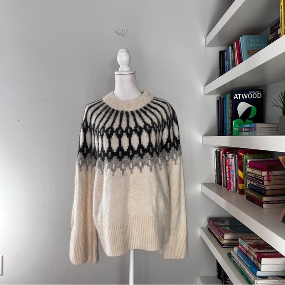 Banana Republic Fair Isle Mock-Neck Alpaca Sweater in Transition Cream size XL - Picture 2 of 14
